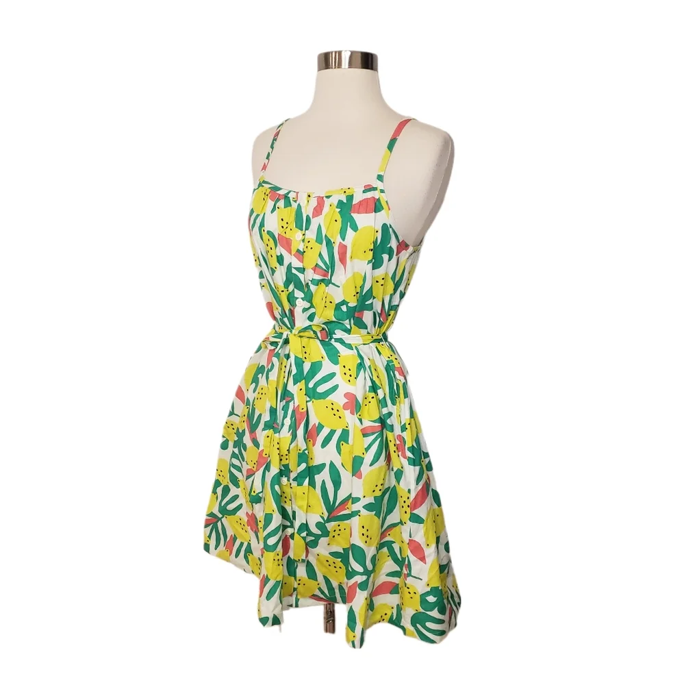Hanna Andersson Women's Small Lemon Print Button Down Cotton Dress